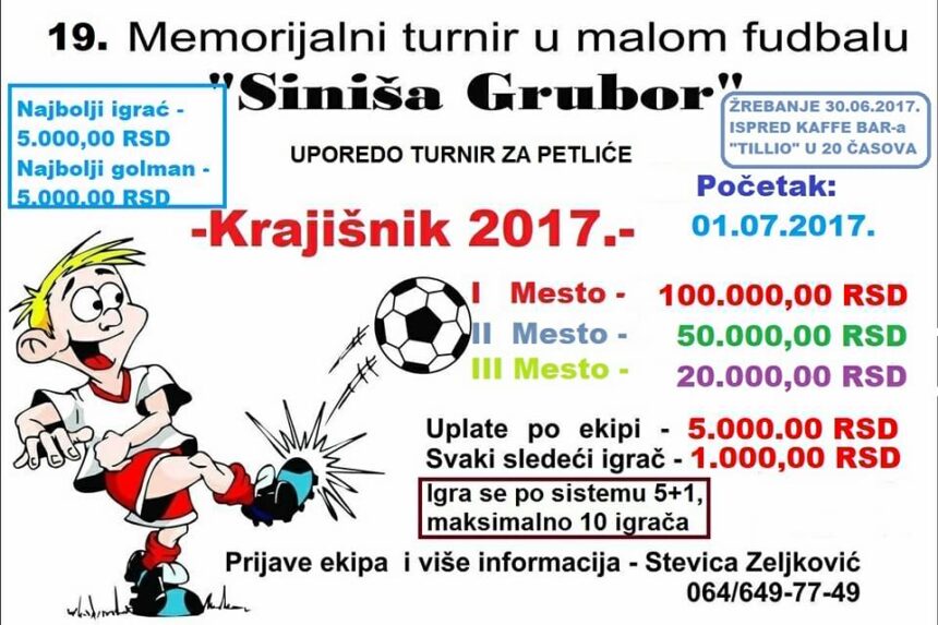19. Memorijalni turnir u malom fudbalu “Siniša Grubor” Krajišnik
