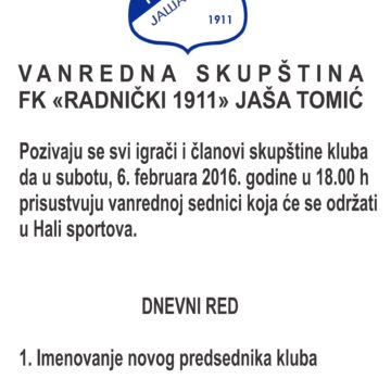 VANREDNA SKUPŠTINA FK „RADNIČKI 1911“