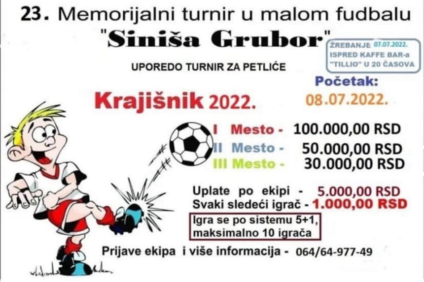 23. Memorijalni turnir u malom fudbalu “Siniša Grubor” Krajišnik