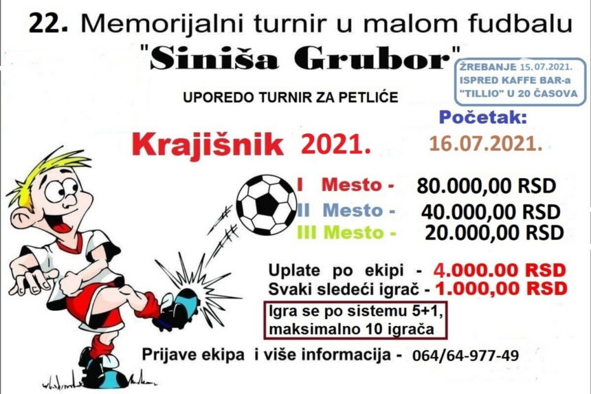 turnir-krajisnik 22. Memorijalni turnir u malom fudbalu „Siniša Grubor“